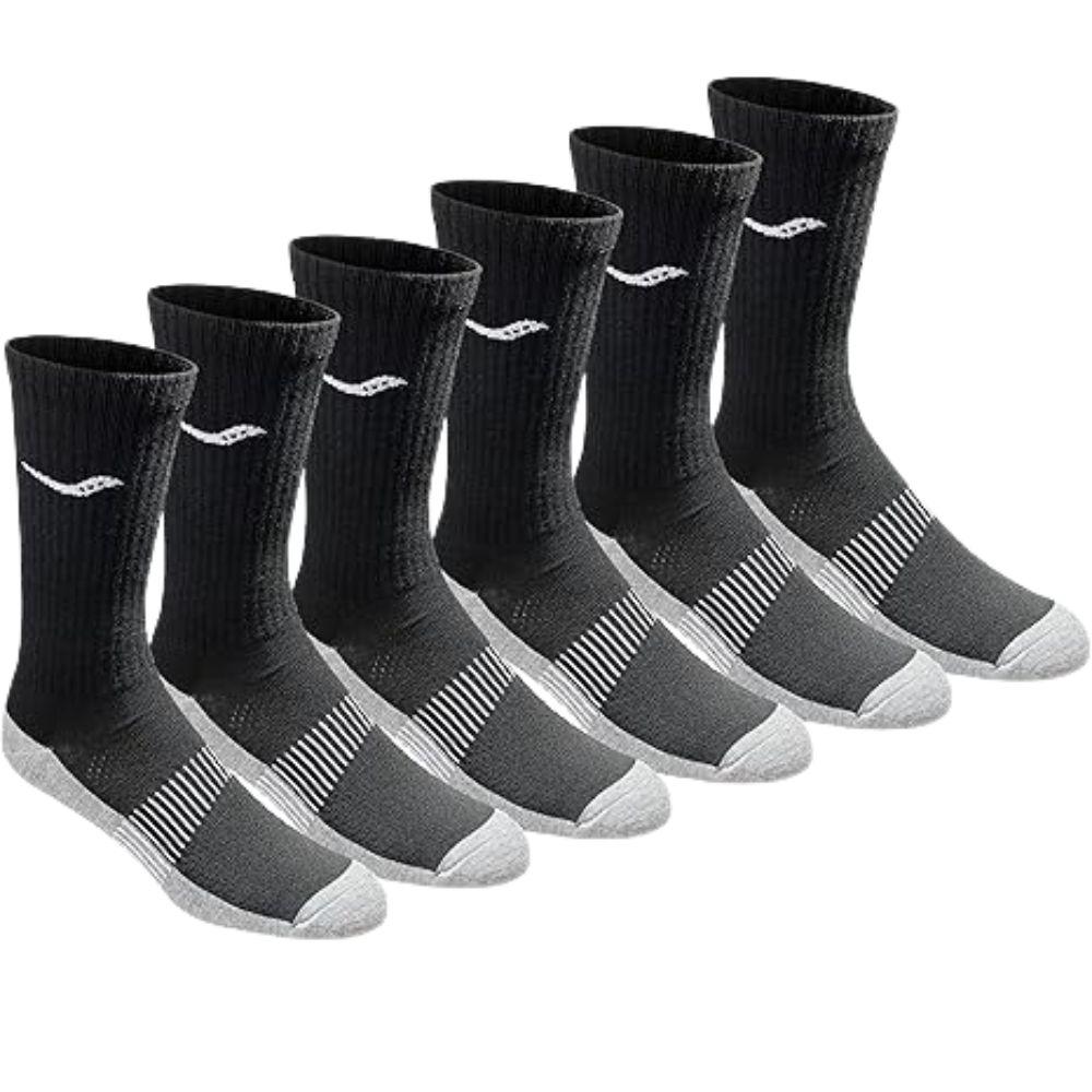 SAUCONY RUN DRY CREW SOCK 6/PACK ถุงเท้าวิ่งสำหรับผู้ชายและผู้หญิง - Rev Online